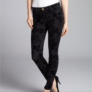 Current/Elliott Black Velvet Floral Ankle Skinny Jeans in Women's Size 24